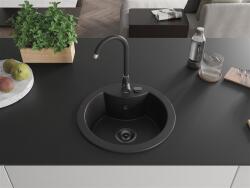 Mexen Diego konyhai mosogató gránit 1 körmedence+ pop up szifon 488 x 480 mm, fekete , szifon fekete - 6512481000-77-B Kör medencés (5905315013293)