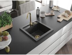 Mexen Vito konyhai mosogató gránit 1 medence+ pop up szifon 520 x 490 mm, fekete köhatasu, szifon arany - 6503521000-76-G 1 medencés (5905315011534)
