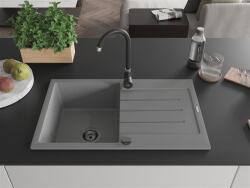 Mexen Bruno konyhai mosogató gránit 1 medence+csepegtetö+ pop up szifon 795 x 495 mm, szürke , szifon fekete - 6513791010-71-B 1 medencés (5905315013323)