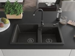 Mexen Tomas konyhai mosogató gránit 2 medence+ pop up szifon 800 x 500 mm, fekete / arany, szifon fekete - 6516802000-75-B 2 medencés (5905315013552)