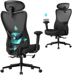 SONGMICS OBN066BH01 ergonomikus irodai szék állítható fejtámlával és deréktámasszal tintafekete (OBN066BH01)