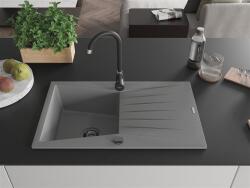 Mexen Cesar konyhai mosogató gránit 1 medence+csepegtetö+ pop up szifon 775 x 470 mm, szürke , szifon fekete - 6514771010-71-B 1 medencés (5905315013392)