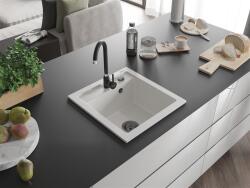 Mexen Vito konyhai mosogató gránit 1 medence+ pop up szifon 520 x 490 mm, fehér , szifon fekete - 6503521000-20-B 1 medencés (5905315012678)