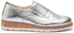Gabor Ezüst Női Félcipő - 39-es méret, valódi szemcsés bőr, slip-on kivitel, platform talp, brogue díszítés, rugalmas, kényelmes, elegáns utcai viselet