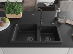 Mexen Tomas konyhai mosogató gránit 2 medence+ pop up szifon 800 x 500 mm, fekete / króm, szifon fekete - 6516802000-73-B 2 medencés (5905315013545)