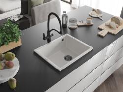 Mexen Pedro konyhai mosogató gránit 1 medence+ pop up szifon 560 x 460 mm, fehér , szifon fekete - 6508561000-20-B 1 medencés (5905315013026)