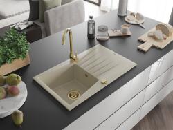 Mexen Cesar konyhai mosogató gránit 1 medence+csepegtetö+ pop up szifon 775 x 470 mm, beige, szifon arany - 6514771010-69-G 1 medencés (5905315012197)