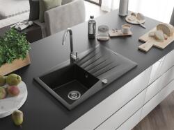 Mexen Cesar konyhai mosogató gránit 1 medence+csepegtetö+ pop up szifon 775 x 470 mm, fekete / arany - 6514771010-75 1 medencés (5907709194762)