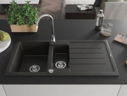 Mexen Andres konyhai mosogató gránit 1, 5 medence+csepegtetö+ pop up szifon 1000 x 500 mm, fekete / arany - 6515101510-75 1, 5 medencés (5907709194847)