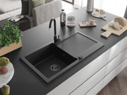 Mexen Leo konyhai mosogató gránit 1 medence+csepegtetö+ pop up szifon 900 x 500 mm, fekete / króm, szifon fekete - 6501901010-73-B 1 medencés (5905315012562)
