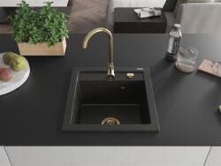 Mexen Vito konyhai mosogató gránit 1 medence+ pop up szifon 520 x 490 mm, fekete / arany, szifon arany - 6503521000-75-G 1 medencés (5905315011527)