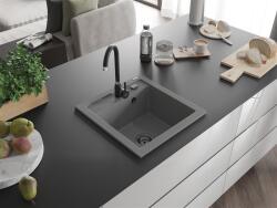 Mexen Vito konyhai mosogató gránit 1 medence+ pop up szifon 520 x 490 mm, szürke , szifon fekete - 6503521000-71-B 1 medencés (5905315012692)