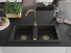 Mexen Mario konyhai mosogató gránit 2 medence+ pop up szifon 820 x 436 mm, fekete / arany, szifon arany - 6504822000-75-G 2 medencés (5905315011596)