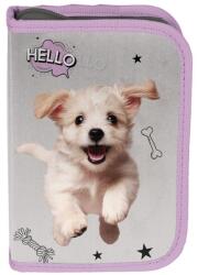 PASO Hello Little Dog kihajtható egyrekeszes tolltartó lányoknak, kiskutyás, ezüstszürke