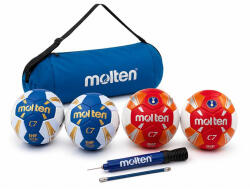 Molten Pachet 4 mingi handbal Molten H2C3500 C7 Claw marimea 2 (2 rosii + 2 albastre), geanta Molten si pompa DHP21 (4XH2C3500-EK-DHP21)