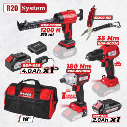 Raider Pro Set 3 scule Raider Pro R20 cu 2 acumulatori 2Ah si 4Ah, incarcator si geanta (030329)