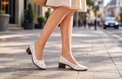 SCV Pantofi dama albi perforati din piele naturala cu toc comod SCV357A, marimea 38