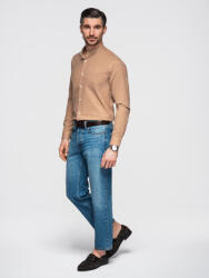 Ombre Clothing Мъжка памучна риза с права яка и джоб REGULAR FIT - светло кафяво Ombre Clothing | Kafyav | МЪЖЕ | M