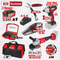 Raider Pro Set scule cu acumulator Raider Pro R20, 3 masini, baterie 5Ah si accesorii (030322)
