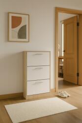 Unic Spot Pantofar Arezzo cu trei sertare, stejar alb si alb, 63x24x117 cm Pantofar