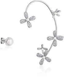 JwL Luxury Pearls Luxus ezüst aszimmetrikus fülbevaló gyöngyökkel és cirkónium kővel - bal füllyukba JL0778
