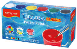 Keyroad Tempera készlet, tégelyes, 6 x 25 ml, ecsettel, Keyroad, műanyag dobozban (KR972982) - web24