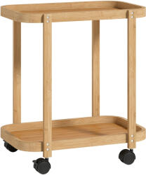 HOMCOM Cărucior de bucătărie din bambus 2 niveluri Cărucior auxiliar pentru bucătărie cu roți 2 rafturi 54x36, 5x60 cm Natural | Aosom Romania (801-441V00ND)