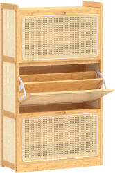 HomCom Pantofar Îngust din Bambus cu 3 Sertare Rabatabile din Ratan pentru 18-21 Perechi de Încălțăminte 69x29x119, 8 cm Natural | Aosom Romania (837-736V01ND) Pantofar