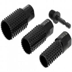 TOYA Set 3 freze cilindrice pentru prelucrat lemn 20, 25, 30 mm cu adaptor