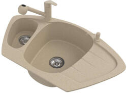 NERO Gránit mosogató NERO Compact + kihúzható zuhanyfejes Shower csaptelep + adagoló (bézs)