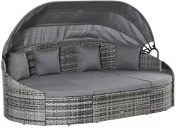 Outsunny Rattan napsziget, 4 részes nyugágy napellenzővel, ülőgarnitúra, 4 párna, fém, szürke