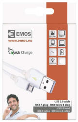 EMOS Töltő- és adatkábel USB-A 2.0 / micro USB-B 2.0, gyors töltés, 1 m, fehér SM7004W (EMOS-SM7004W)