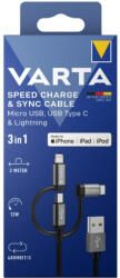 VARTA 3in1 töltő és szinkronizációs kábel USB A-Light/Micro/C - 57937 (Varta-57937)