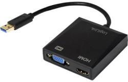 LogiLink USB - VGA, HDMI átalakító adapter, 1x USB 3.0 dugó A - 1x VGA, 1x HDMI aljzat, fekete, LogiLink