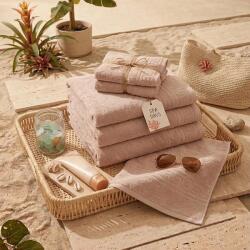 Ralex Pucioasa Prosop plaja bumbac 500 GSM 80x180 cm Greek Border-cappuccino (RPU-106969) Prosop