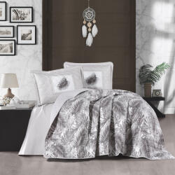 Clasy Cuvertura pat 2 persoane matlasata reversibila 240x260 cm + 2 fete perna 50x70 cm, model frunze gri-bej-PUMA V2 (RPU-51167)