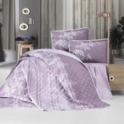 Clasy Cuvertura pat 2 persoane matlasata reversibila 240x260 cm + 2 fete perna 50x70 cm, model floral mov-BOVA V2 (RPU-57851)