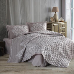 Clasy Cuvertura pat 2 persoane matlasata reversibila 240x260 cm + 2 fete perna 50x70 cm, model floral bej-RUTE (RPU-57861)