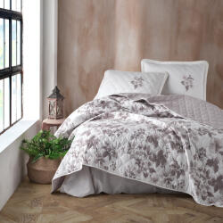Clasy Cuvertura pat 2 persoane matlasata reversibila 240x260 cm + 2 fete perna 50x70 cm, model floral bej-MIAROSA (RPU-51156)