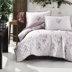 Clasy Cuvertura pat 2 persoane matlasata reversibila 240x260 cm + 2 fete perna 50x70 cm, model floral roz-ESTE V2 (RPU-12625)