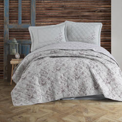 Clasy Cuvertura pat 2 persoane matlasata reversibila 240x260 cm + 2 fete perna 50x70 cm, model floral bej-PORTO V2 (RPU-12642)