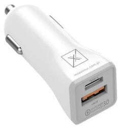 MX KAPPA autós töltő 18W PD+QC és USB-A+USB-C+C/C kábel 20W PD, fehér (159264)