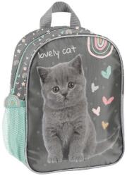 Paso Ghiozdan grădiniță cu un compartiment, model Lovely Cat turcoaz-argintiu- Paso