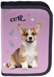 PASO Penar copii cu un compartiment, cu rechizite, pliabil , model pui de corgi, albastru -mov - Paso Penar