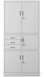 Plus Mobilier Dulap metalic Premium cu seif, 3 rafturi si 3 sertare 900x400x1800 mm (LxlxH), 50 kg/polita, Neasamblat, PLUS gri Dulap metalic 4 3 900x400x1800 50 kg 3 cheie (61004329) Dulap arhivare