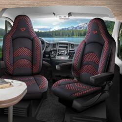 PANDA-CSC Huse Limburg negre cu cusături roșii pentru autorulote și rulote | 2 scaune față | Material textil respirabil