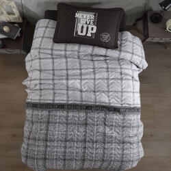 Clasy Cuvertura pat o persoana matlasata reversibila 180x240 cm + 1 fata perna 50x70 cm model modern - NEVER GIVE UP (RPU-96544)