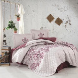 Clasy Cuvertura pat 2 persoane matlasata reversibila 240x260 cm + 2 fete perna 50x70 cm crem cu model floral-MANDORA V2 (RPU-83278)