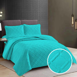 Ralex Pucioasa Cuvertura pat 2 persoane matlasata reversibila 230x250 cm + 2 fete perna 50x70 cm turcoaz (RPU-83799)