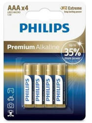 Philips Premium Alkaline AAA (LR03) elem, 4 darabos blister (Phil-LR03M4B/10)